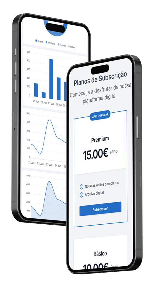 Imagem a mostrar os planos de assinatura num ecrã de dispositivo móvel